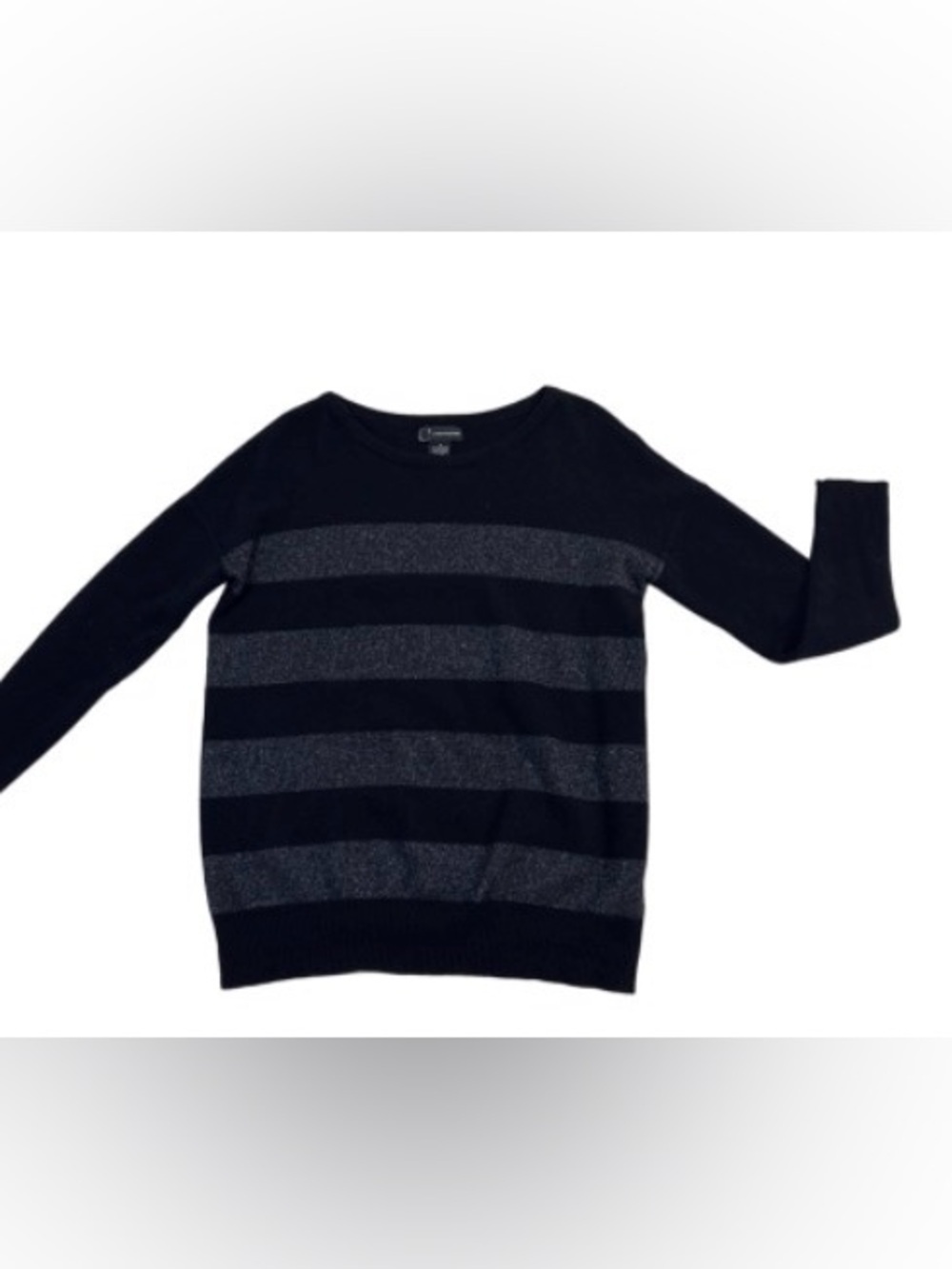 C  by Bloomingdale's cashmere  Black and metallic  Gray Striped Crewneck Sweater